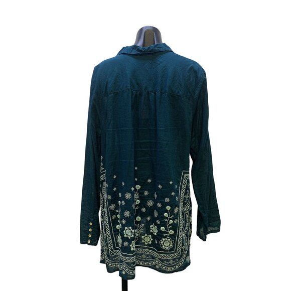 Johnny Was 3J Workshop Teal Embroidered Bls XL - Picture 4 of 5
